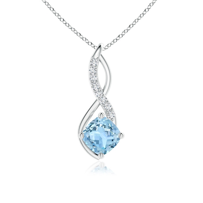 6mm AAA Aquamarine Infinity Pendant with Diamond Accents in White Gold 