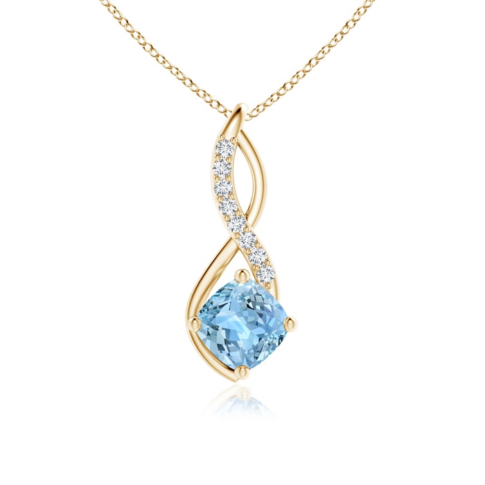 6mm AAAA Aquamarine Infinity Pendant with Diamond Accents in Yellow Gold 