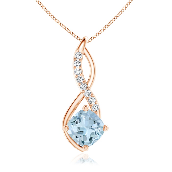 7mm AA Aquamarine Infinity Pendant with Diamond Accents in Rose Gold 