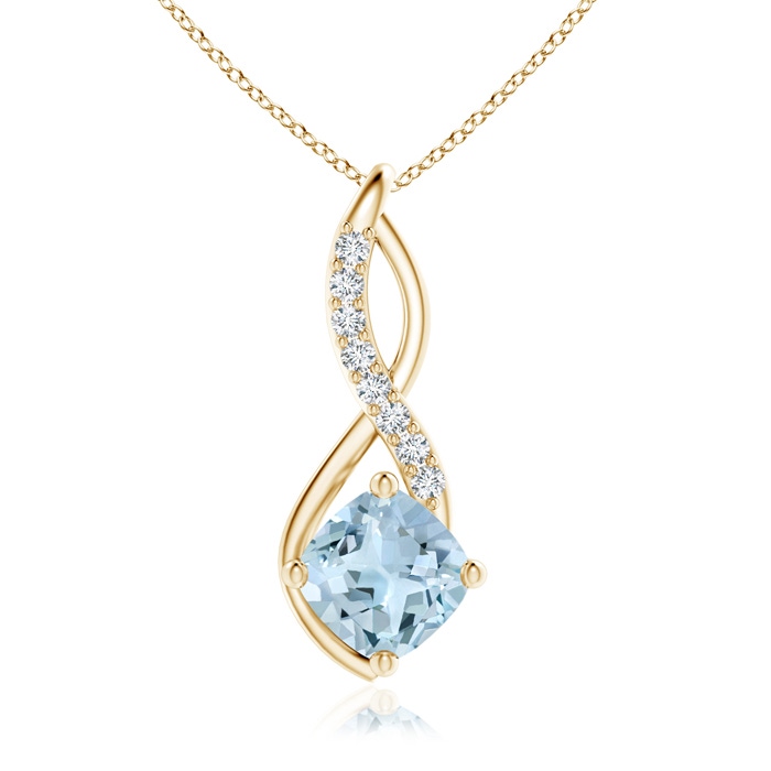 7mm AA Aquamarine Infinity Pendant with Diamond Accents in Yellow Gold 