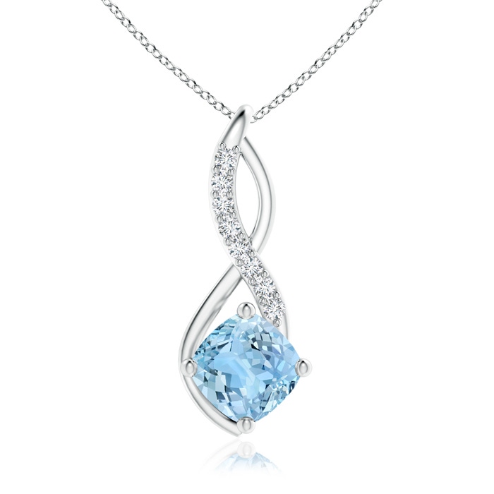 7mm AAAA Aquamarine Infinity Pendant with Diamond Accents in White Gold 