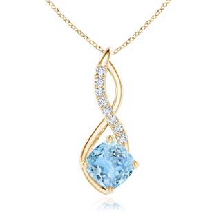 7mm AAAA Aquamarine Infinity Pendant with Diamond Accents in Yellow Gold