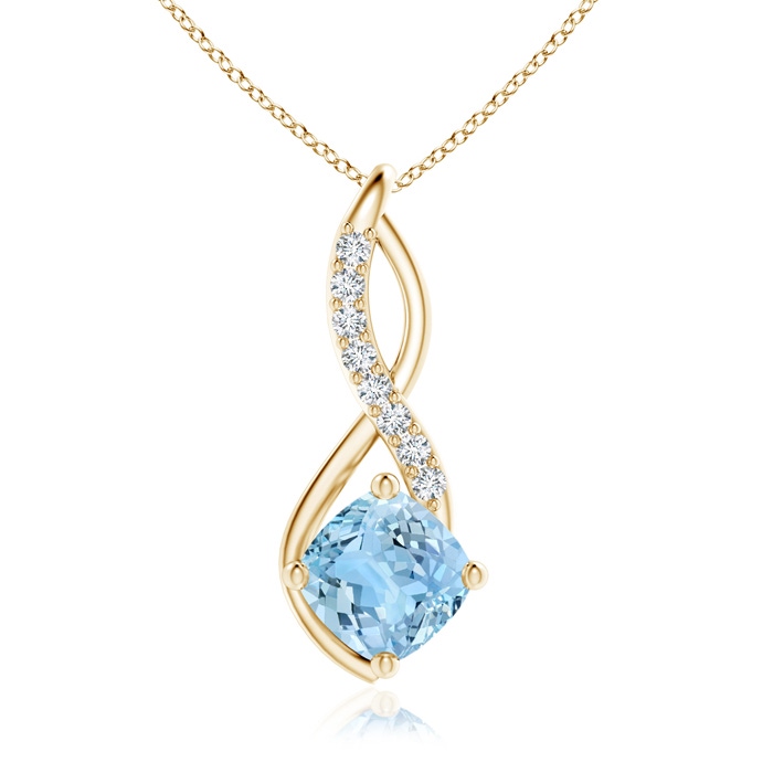 7mm AAAA Aquamarine Infinity Pendant with Diamond Accents in Yellow Gold 