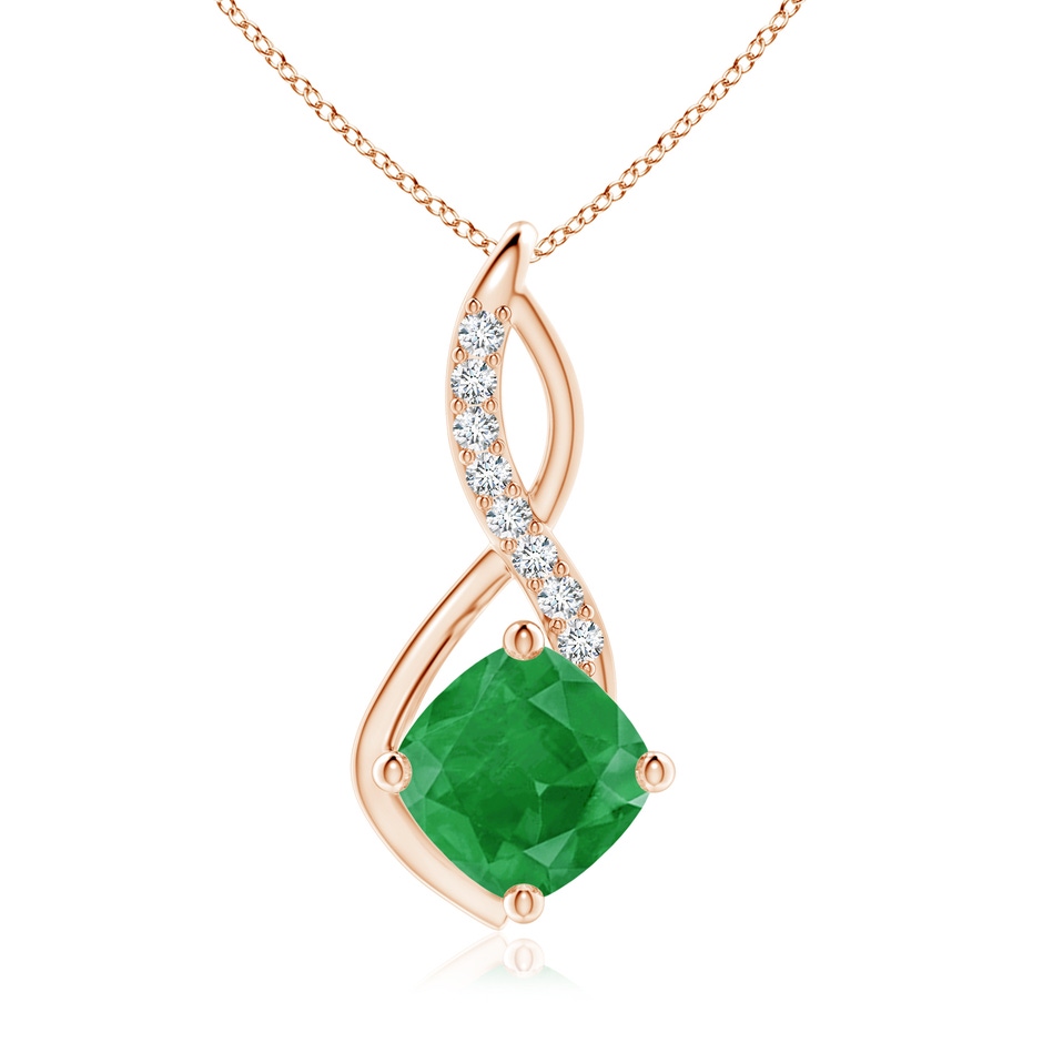 10mm A Emerald Infinity Pendant with Diamond Accents in Rose Gold 