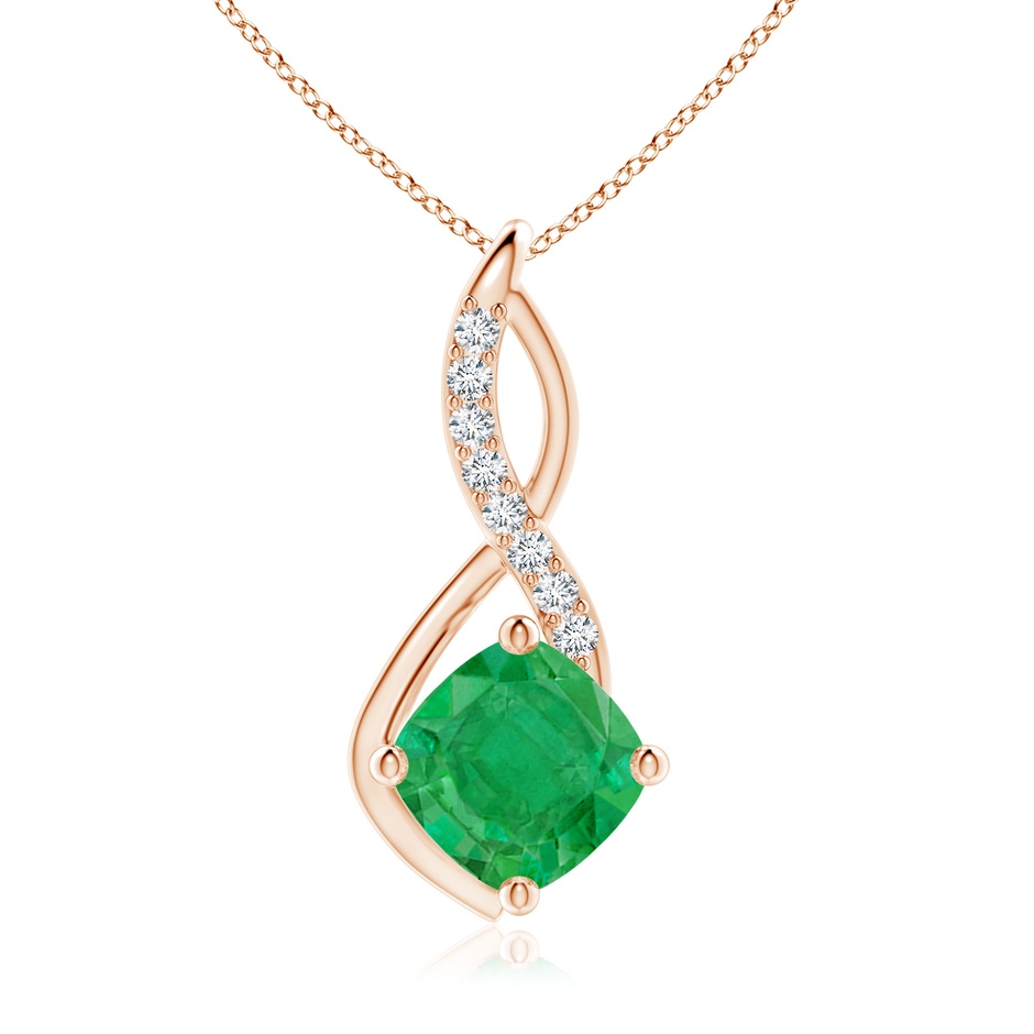 10mm AA Emerald Infinity Pendant with Diamond Accents in Rose Gold 