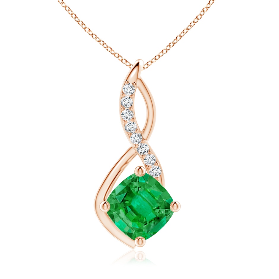 10mm AAA Emerald Infinity Pendant with Diamond Accents in Rose Gold 