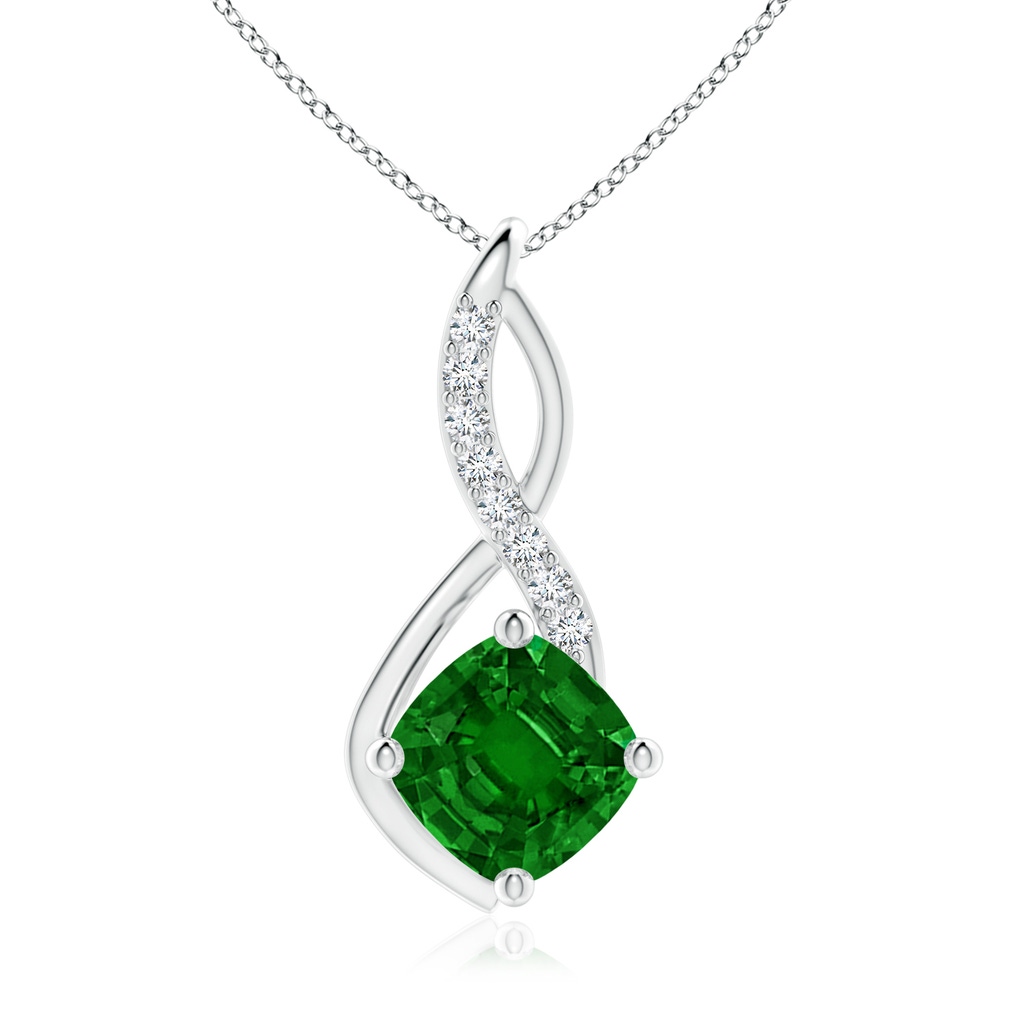 10mm AAAA Emerald Infinity Pendant with Diamond Accents in P950 Platinum