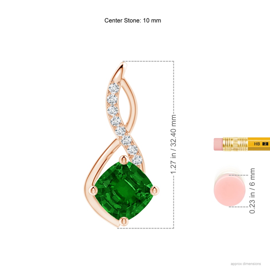 10mm AAAA Emerald Infinity Pendant with Diamond Accents in Rose Gold ruler