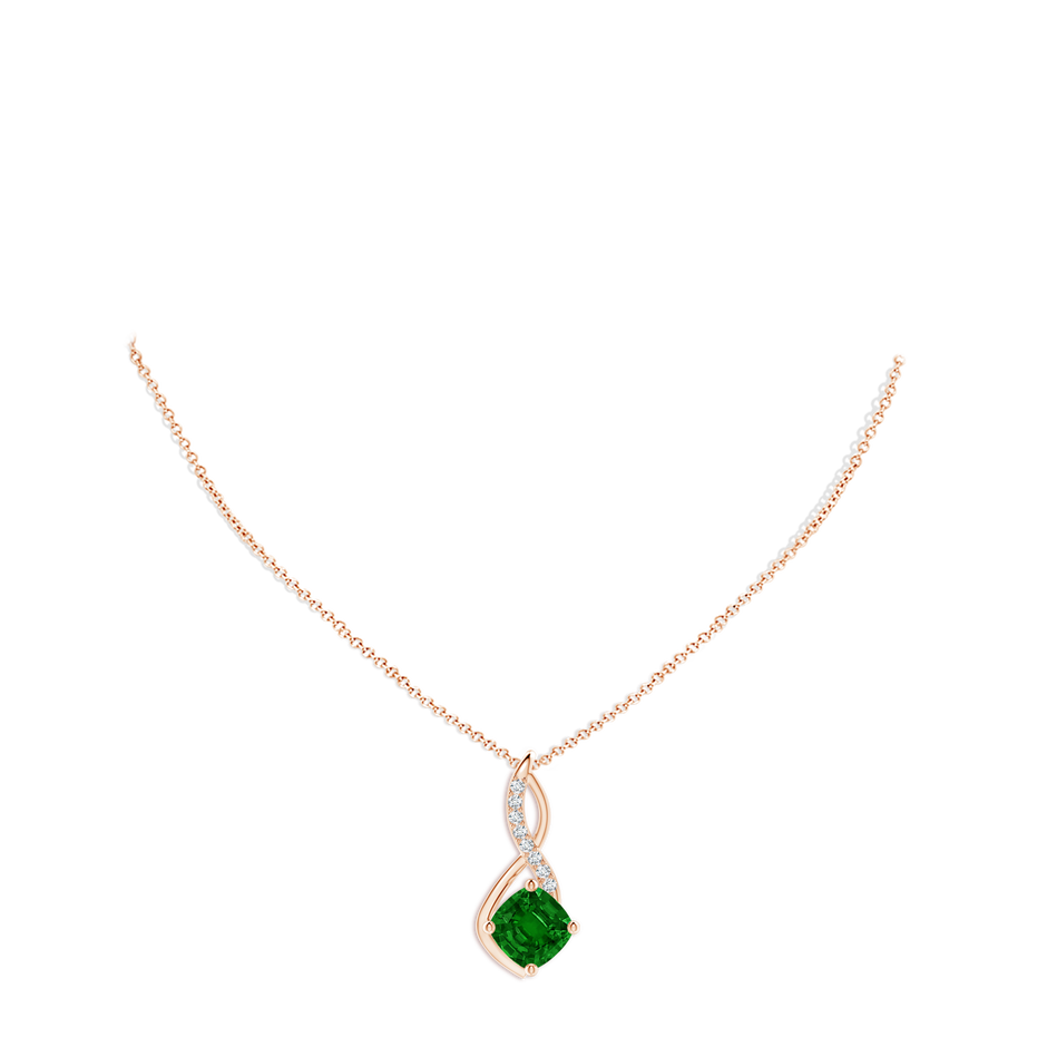 10mm AAAA Emerald Infinity Pendant with Diamond Accents in Rose Gold pen
