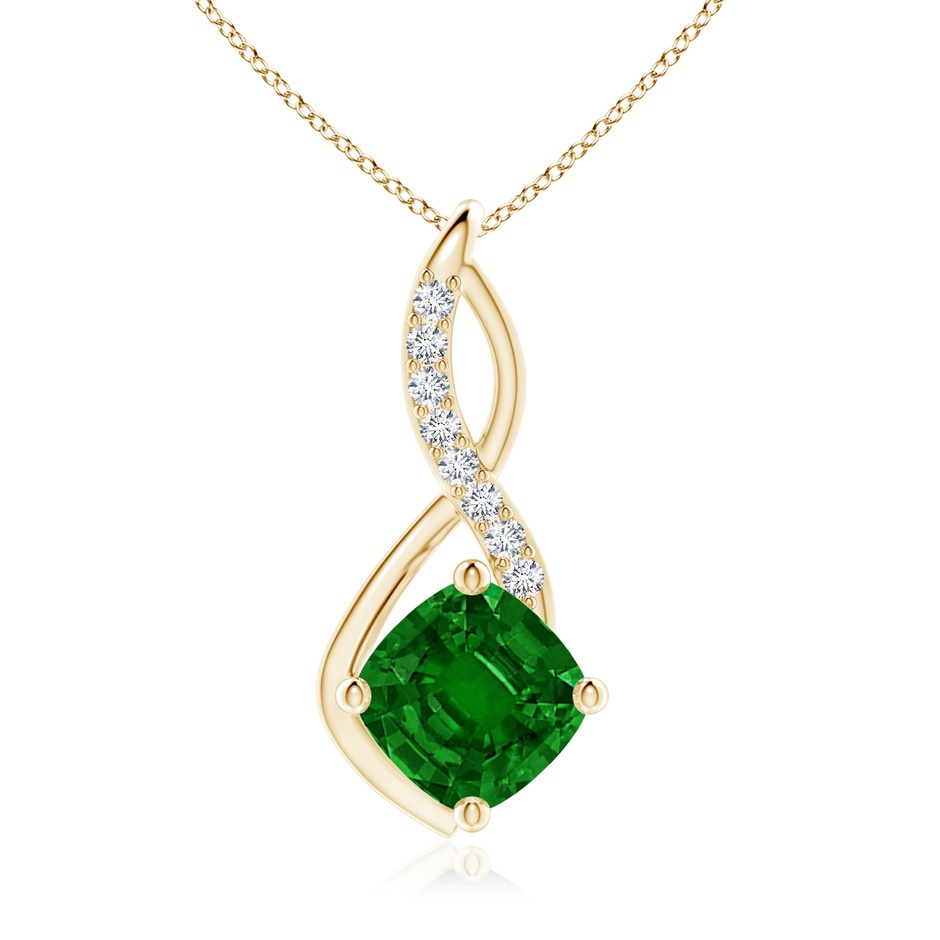 10mm AAAA Emerald Infinity Pendant with Diamond Accents in Yellow Gold 