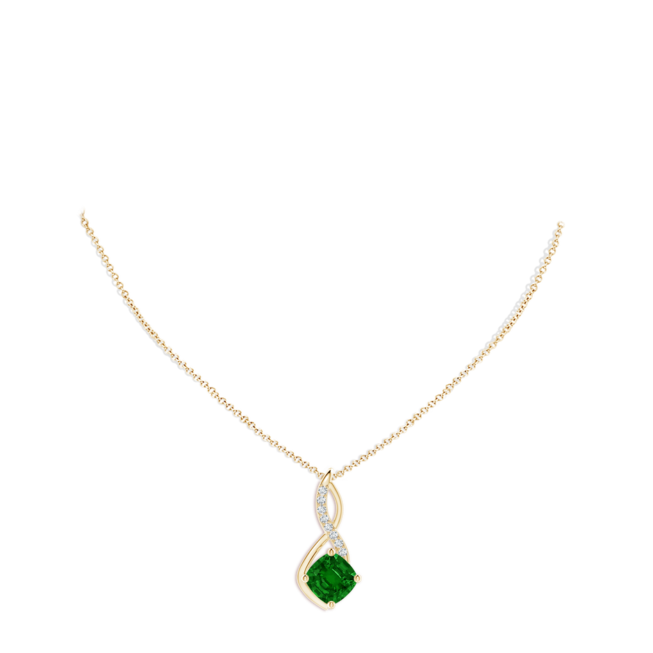 10mm AAAA Emerald Infinity Pendant with Diamond Accents in Yellow Gold pen