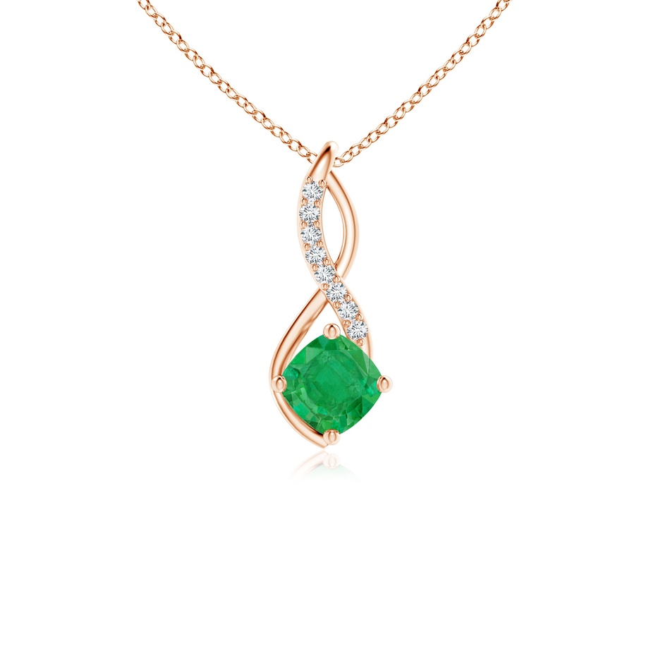 5mm AA Emerald Infinity Pendant with Diamond Accents in Rose Gold 