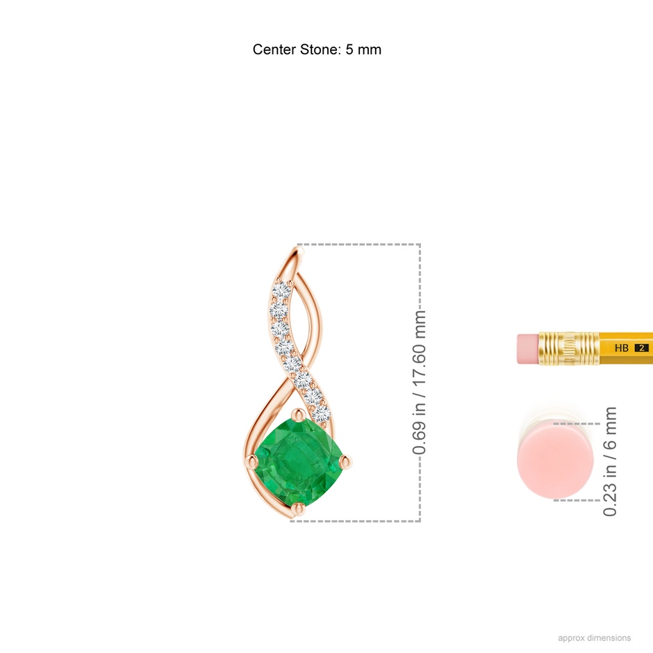 5mm AA Emerald Infinity Pendant with Diamond Accents in Rose Gold ruler