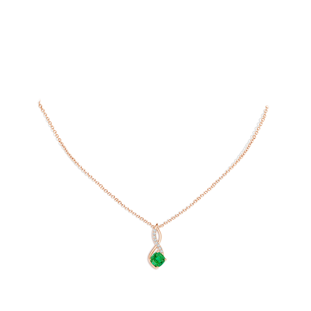 5mm AAA Emerald Infinity Pendant with Diamond Accents in Rose Gold pen
