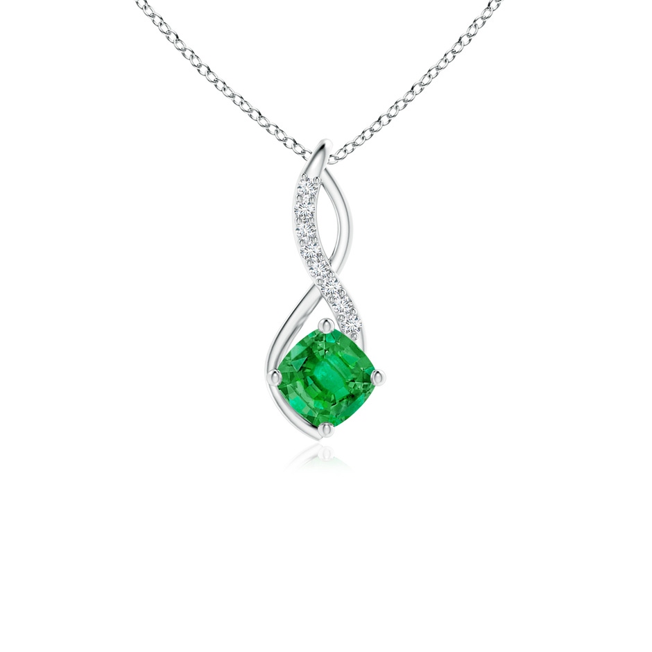 5mm AAA Emerald Infinity Pendant with Diamond Accents in White Gold 