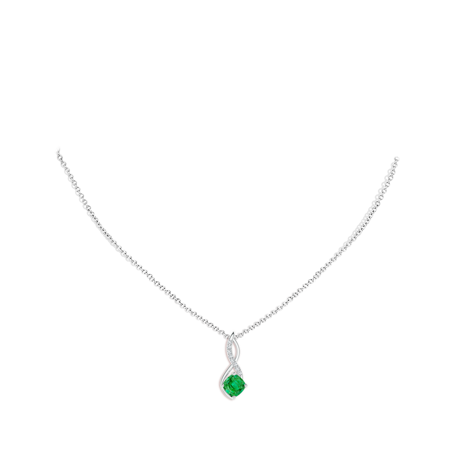 5mm AAA Emerald Infinity Pendant with Diamond Accents in White Gold pen