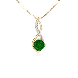 5mm AAAA Emerald Infinity Pendant with Diamond Accents in 18K Yellow Gold