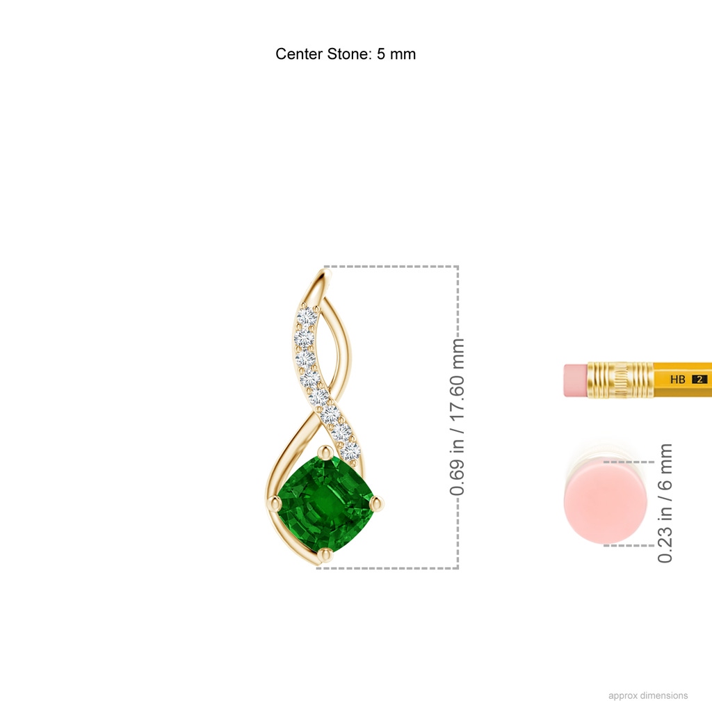 5mm AAAA Emerald Infinity Pendant with Diamond Accents in 18K Yellow Gold ruler