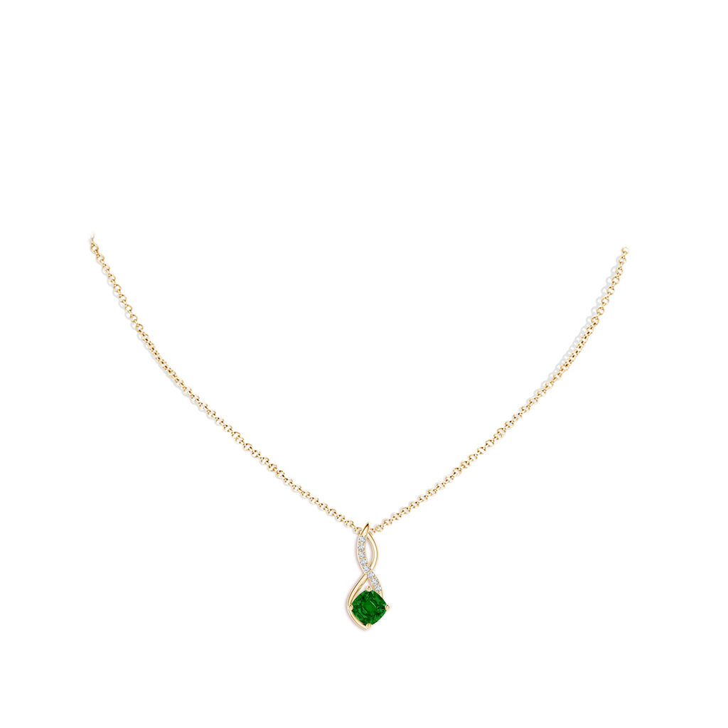 5mm AAAA Emerald Infinity Pendant with Diamond Accents in 18K Yellow Gold pen