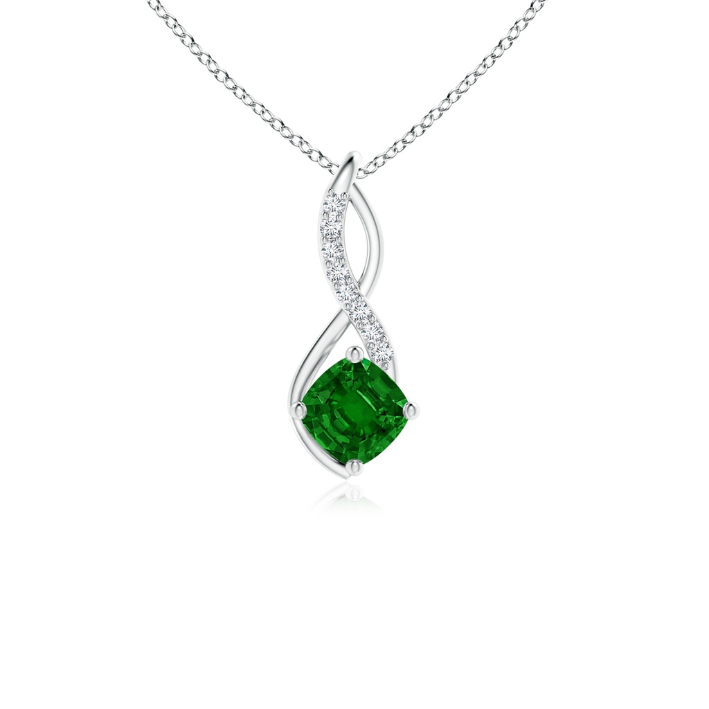 5mm AAAA Emerald Infinity Pendant with Diamond Accents in White Gold