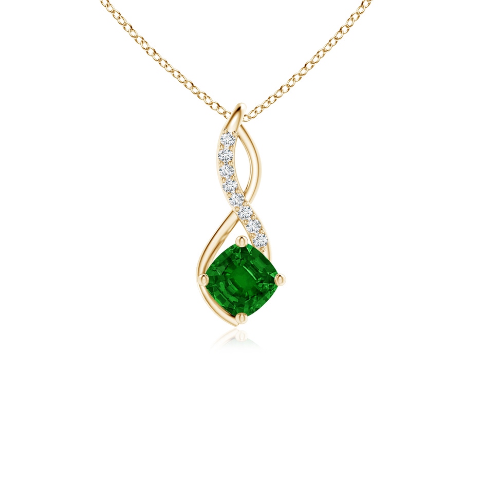 5mm AAAA Emerald Infinity Pendant with Diamond Accents in Yellow Gold 