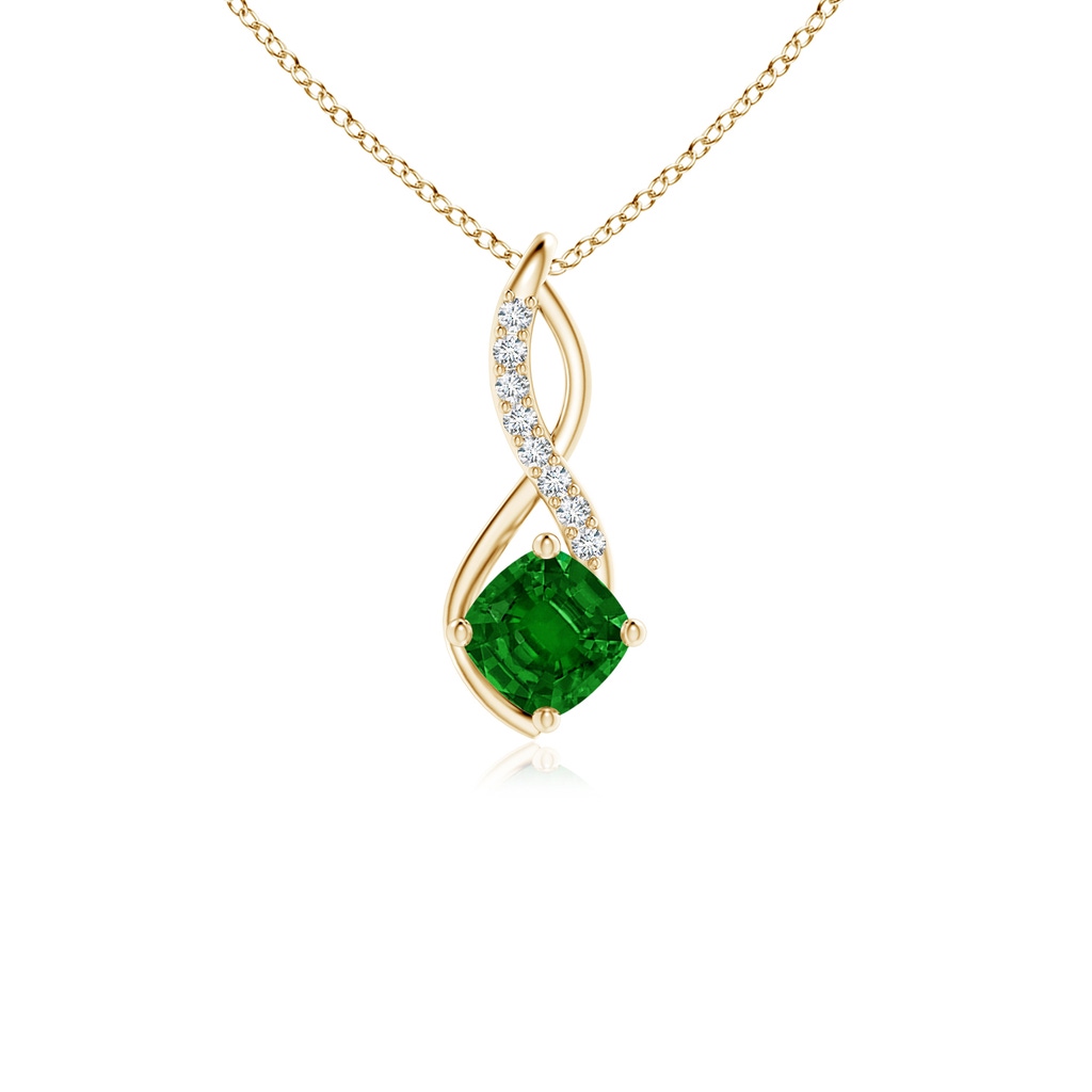 5mm AAAA Emerald Infinity Pendant with Diamond Accents in Yellow Gold