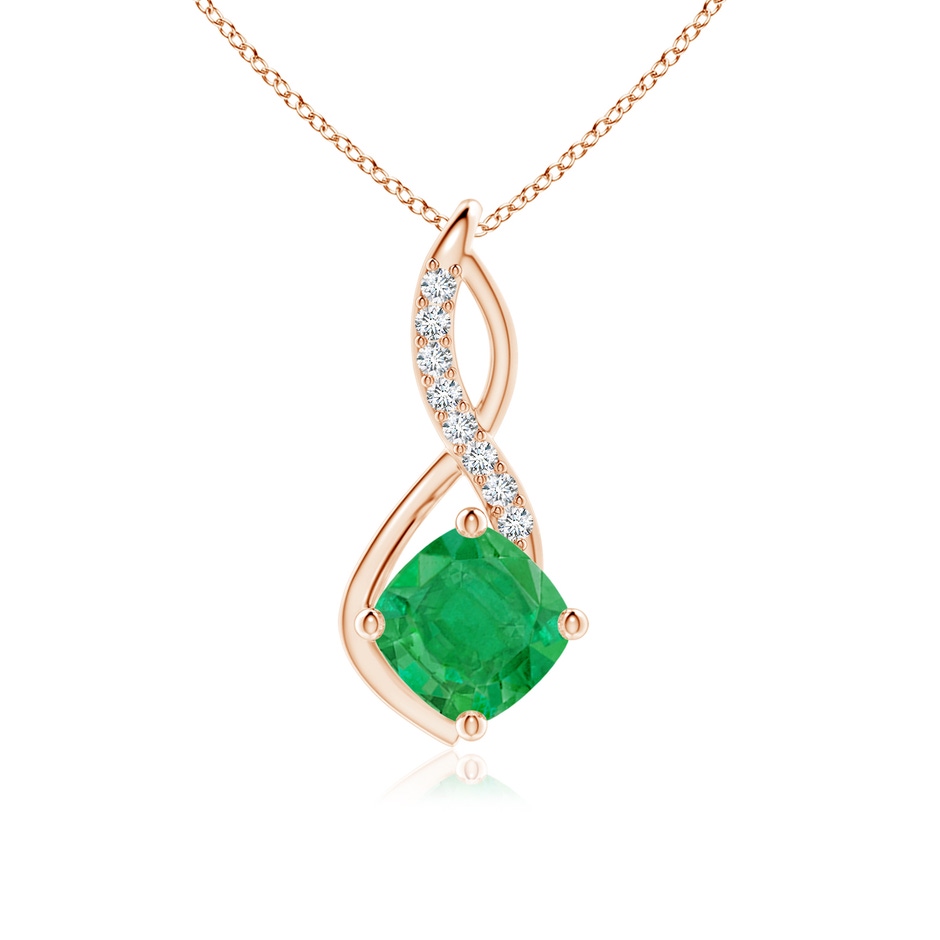 8mm AA Emerald Infinity Pendant with Diamond Accents in Rose Gold 