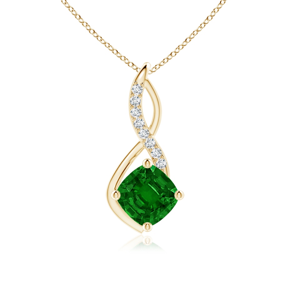 8mm AAAA Emerald Infinity Pendant with Diamond Accents in 18K Yellow Gold 