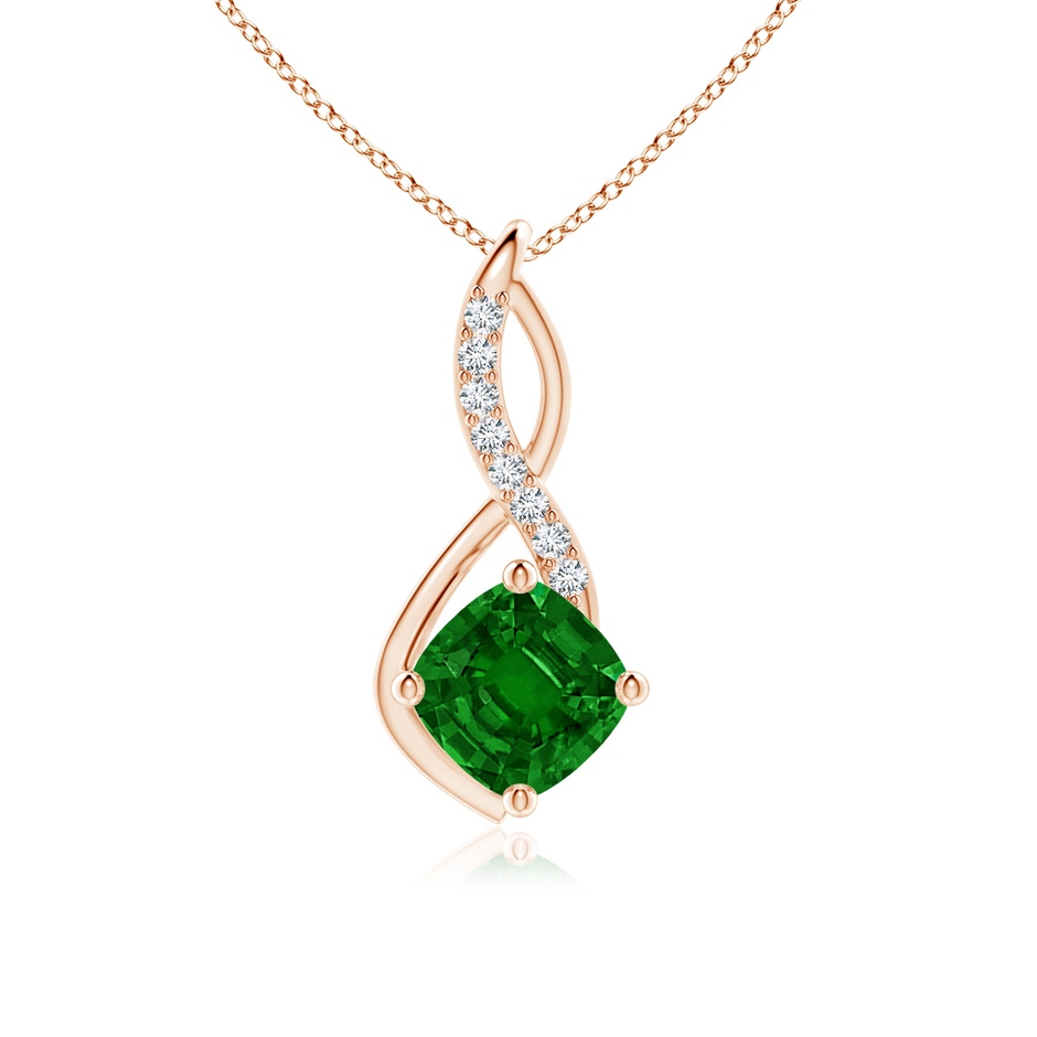 8mm AAAA Emerald Infinity Pendant with Diamond Accents in Rose Gold 