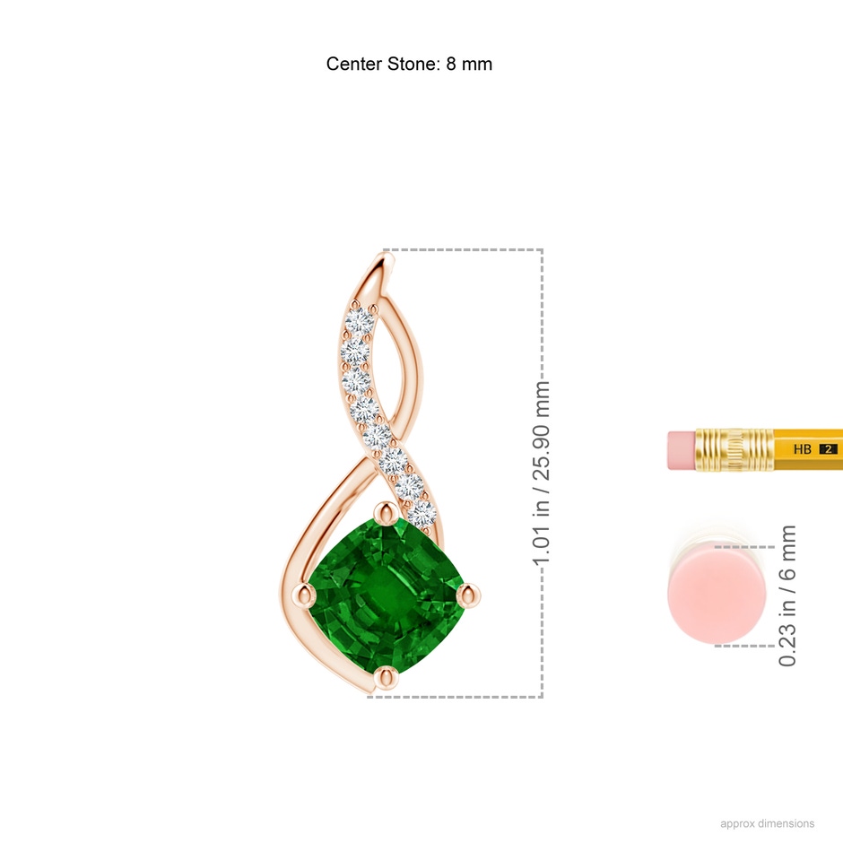 8mm AAAA Emerald Infinity Pendant with Diamond Accents in Rose Gold ruler
