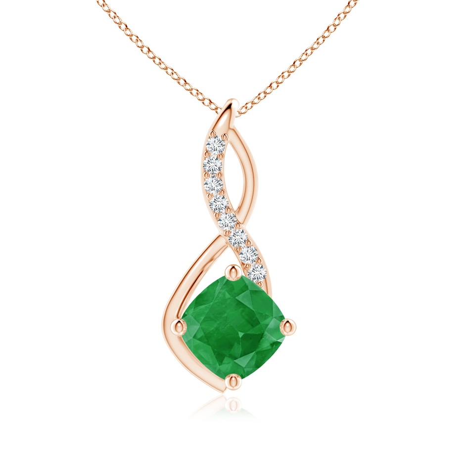 9mm A Emerald Infinity Pendant with Diamond Accents in Rose Gold 