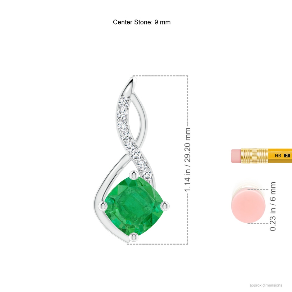 9mm AA Emerald Infinity Pendant with Diamond Accents in P950 Platinum ruler
