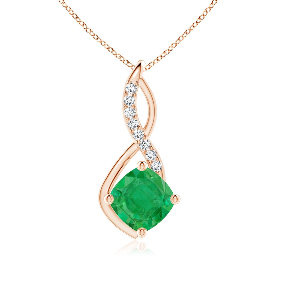 9mm AA Emerald Infinity Pendant with Diamond Accents in Rose Gold 