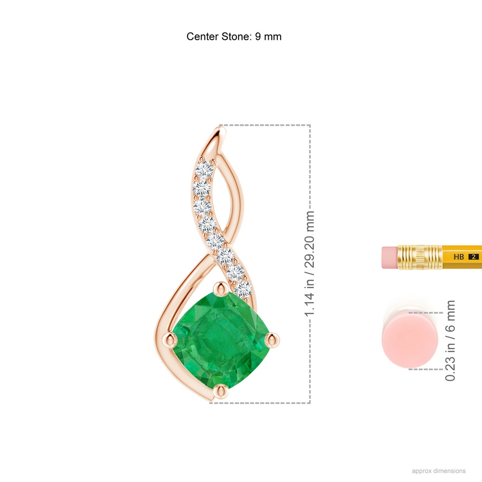 9mm AA Emerald Infinity Pendant with Diamond Accents in Rose Gold ruler
