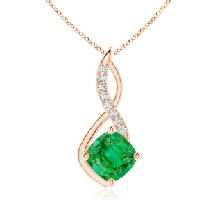 9mm AAA Emerald Infinity Pendant with Diamond Accents in 18K Rose Gold