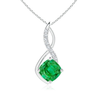 9mm AAA Emerald Infinity Pendant with Diamond Accents in P950 Platinum