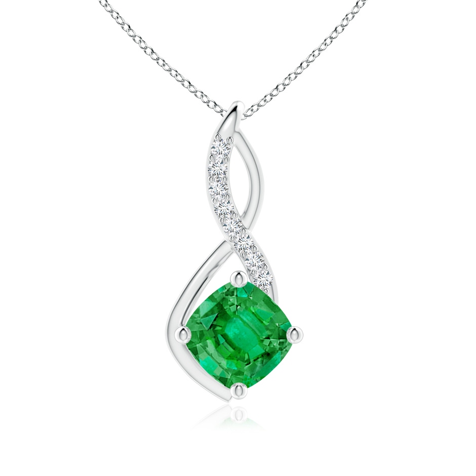 9mm AAA Emerald Infinity Pendant with Diamond Accents in P950 Platinum 