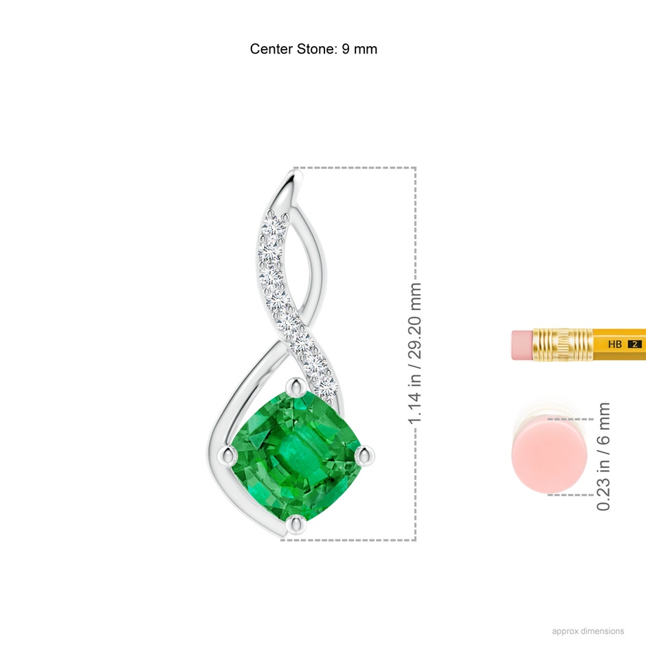 9mm AAA Emerald Infinity Pendant with Diamond Accents in P950 Platinum ruler