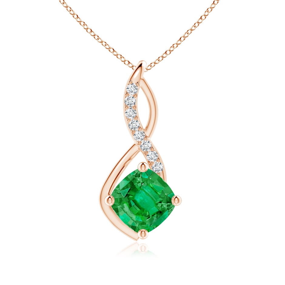 9mm AAA Emerald Infinity Pendant with Diamond Accents in Rose Gold 