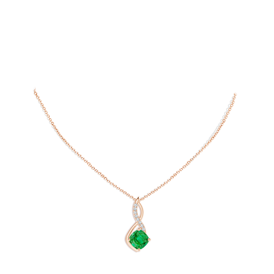 9mm AAA Emerald Infinity Pendant with Diamond Accents in Rose Gold pen