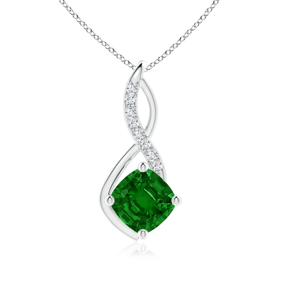 9mm AAAA Emerald Infinity Pendant with Diamond Accents in P950 Platinum 
