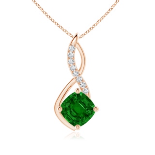 9mm AAAA Emerald Infinity Pendant with Diamond Accents in Rose Gold