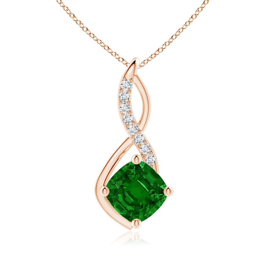 9mm AAAA Emerald Infinity Pendant with Diamond Accents in Rose Gold 