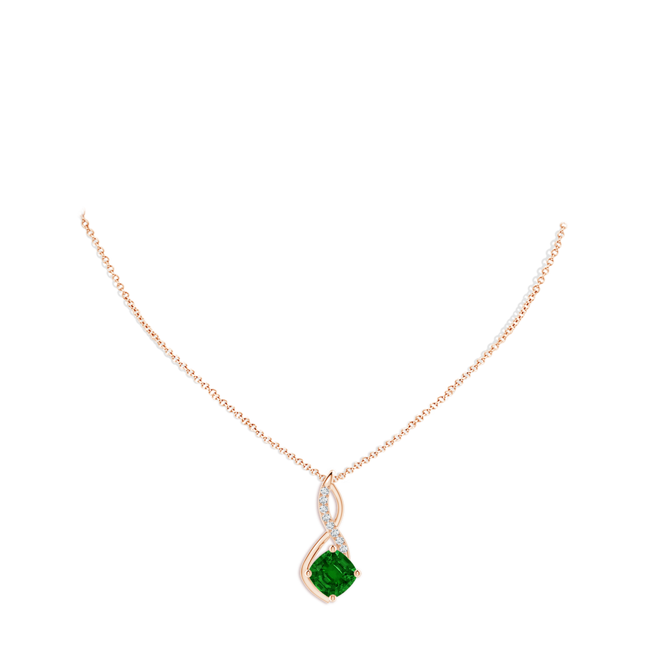 9mm AAAA Emerald Infinity Pendant with Diamond Accents in Rose Gold pen
