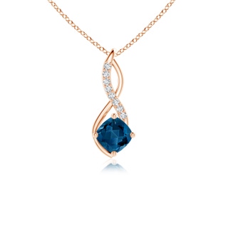 5mm AAA London Blue Topaz Infinity Pendant with Diamond Accents in 10K Rose Gold