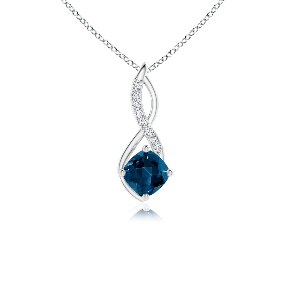 5mm AAAA London Blue Topaz Infinity Pendant with Diamond Accents in White Gold