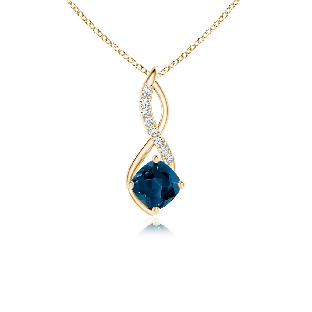 5mm AAAA London Blue Topaz Infinity Pendant with Diamond Accents in Yellow Gold