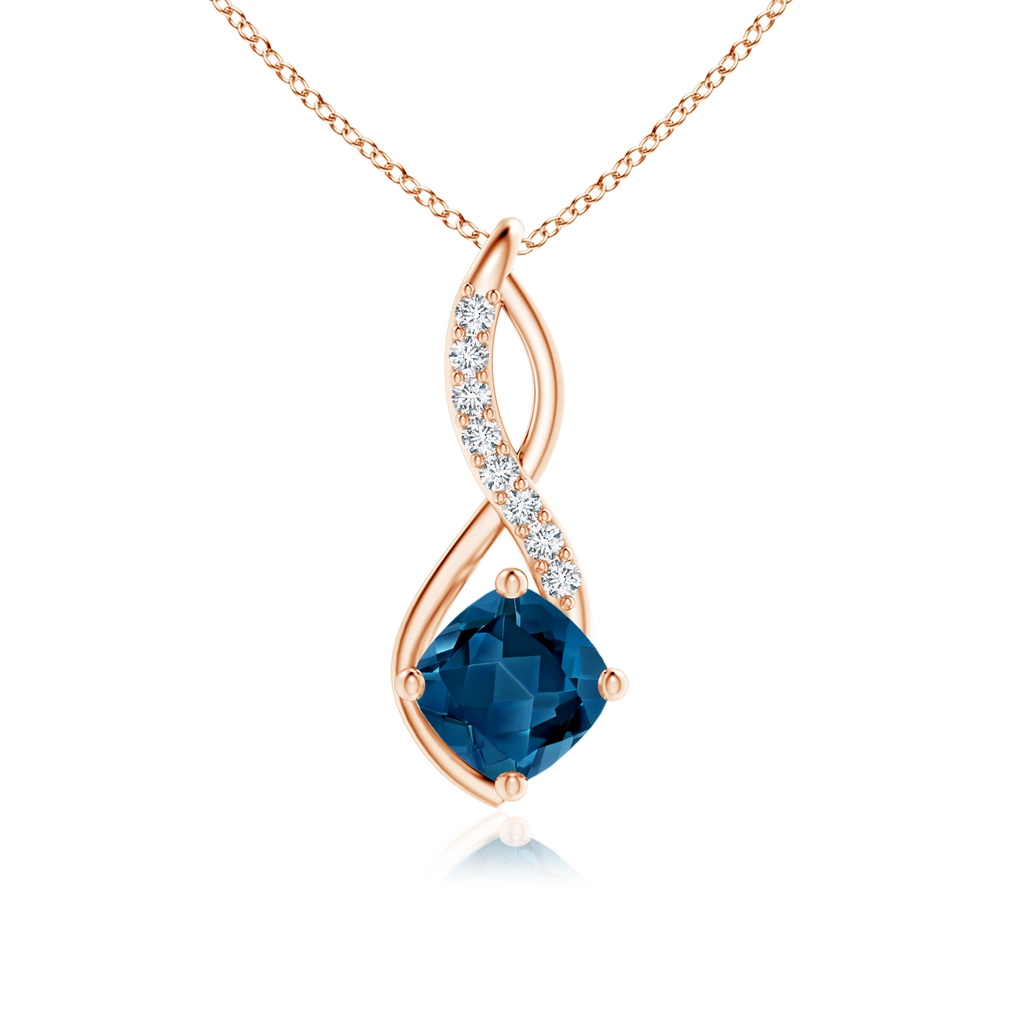 6mm AAA London Blue Topaz Infinity Pendant with Diamond Accents in Rose Gold