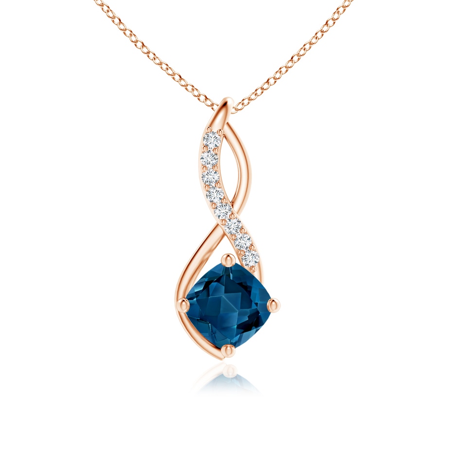 6mm AAA London Blue Topaz Infinity Pendant with Diamond Accents in Rose Gold 