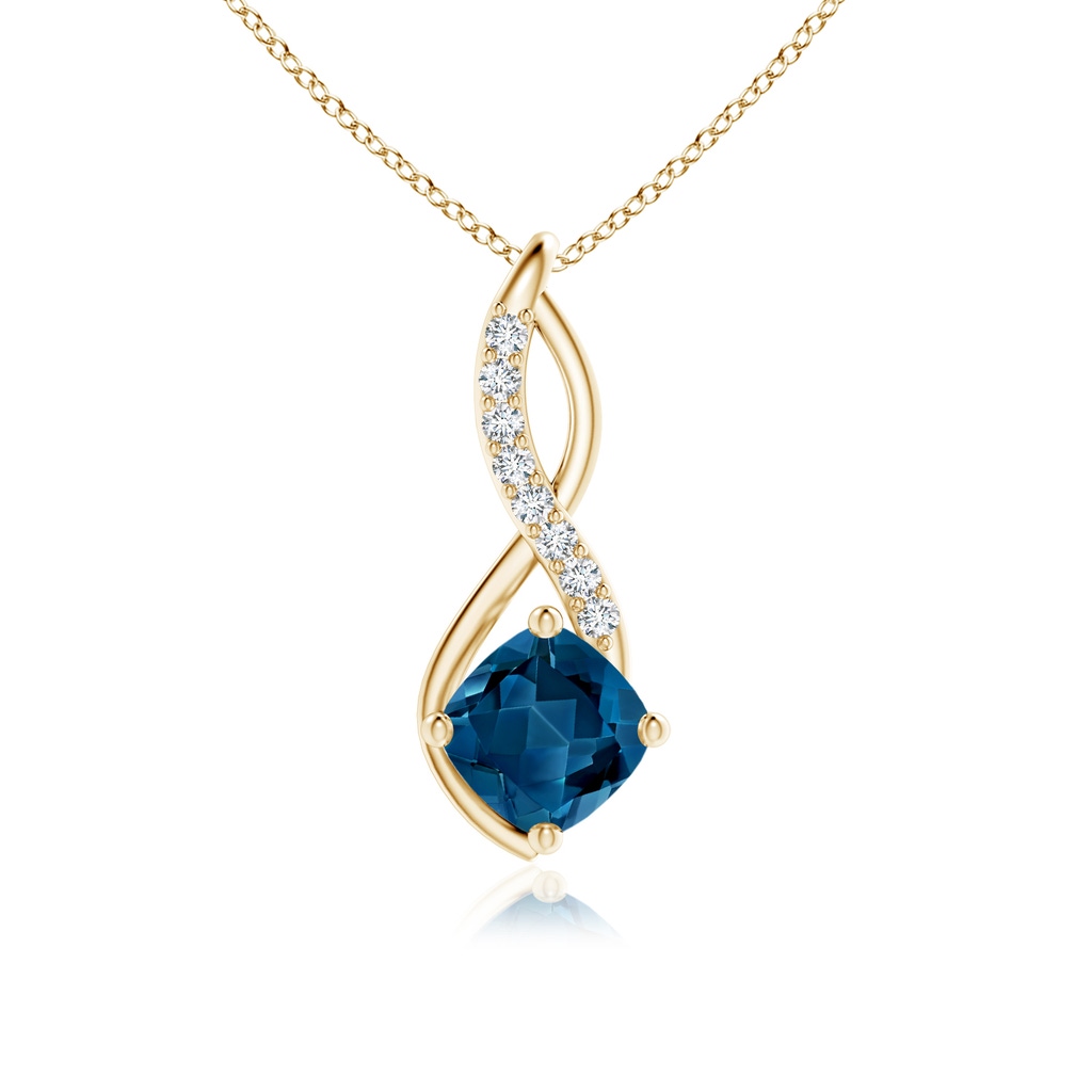 6mm AAA London Blue Topaz Infinity Pendant with Diamond Accents in Yellow Gold